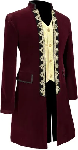 Vista 2 de Crubelon Chaqueta de vampiro medieval steampunk para hombre, abrigo gótico victoriano
