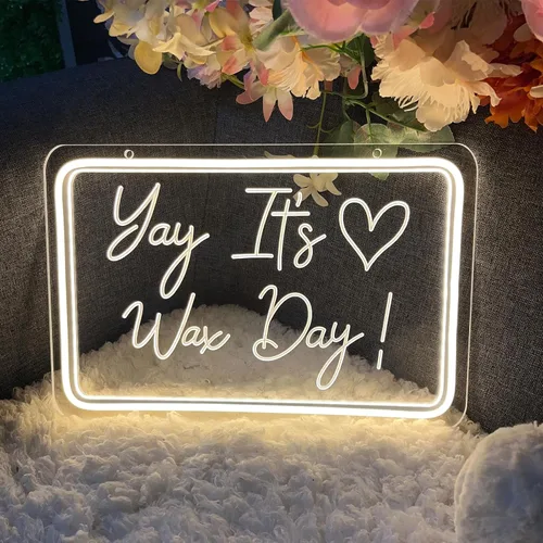 Vista 3 de Letrero de neón con texto en inglés "Yay It's Wax Day", decoración de arte 3D, diseño de talla artística en 3D, para interiores, dormitorio, luz