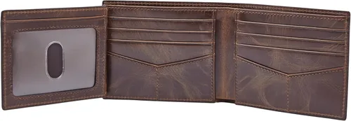 Vista 3 de Fossil Derrick - Cartera plegable de piel con bloqueo RFID y ventana de identificación abatible para hombre