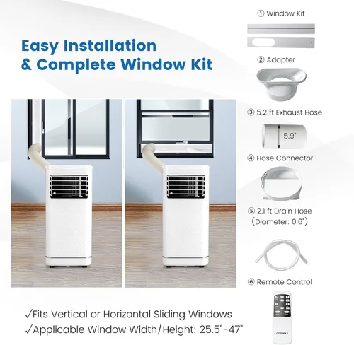 Vista 6 de KOTEK Aire acondicionado portátil para habitación de hasta 350 pies cuadrados, unidad de CA 3 en 1 de 10000 BTU para dormitorio