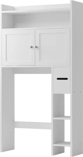 Vista 8 de MU Gabinete de almacenamiento sobre el inodoro con puertas, organizador de almacenamiento de baño de 32 pulgadas con estantes laterales, estante