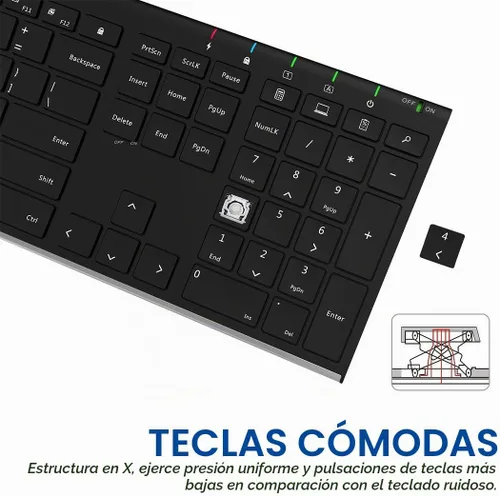 Vista 4 de Arteck - Teclado inalámbrico de acero inoxidable ultra delgado de 2,4 G, tamaño completo con teclado numérico