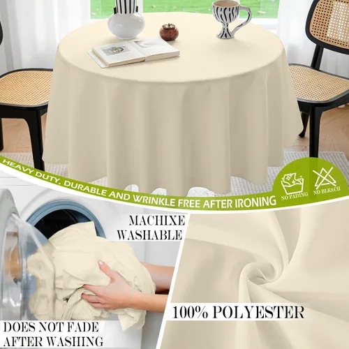 Vista 6 de BYDOLL Mantel redondo de 48 pulgadas, mantel de poliéster beige lavable sin arrugas, a prueba de derrames, para mesas de hasta 38 pulgadas