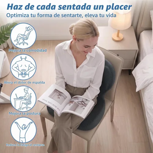 Vista 2 de Cojín de asiento de espuma viscoelástica, cojines ortopédicos ergonómicos para coxis, ciática y alivio de la presión de la espalda, diseño