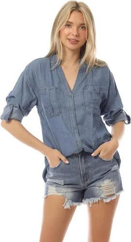 Vista 5 de MixMatchy Blusa de manga larga con cuello dividido y botones Tencel para mujer