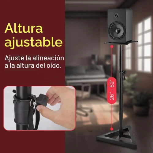 Vista 2 de Pyle Par de Soportes para Altavoces de Sonido - Soporte para Play 1 y 3, Altura Telescópica Ajustable de 26" - 52", Base Triangular de Tres Puntos