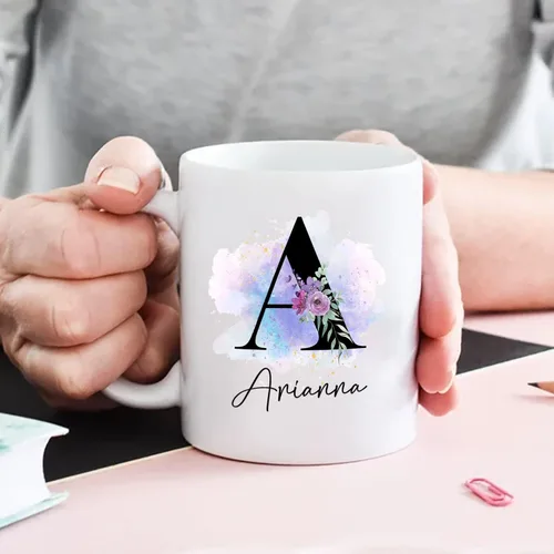 Vista 6 de Taza de café personalizada con nombre inicial, regalo para mujeres, esposa, amiga, mamá, abuela, madrastra, nombre personalizado e inicial taza