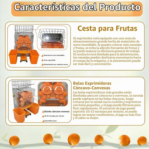 Vista 4 de Máquina exprimidora naranja comercial de 110 V, extractor automático de acero inoxidable naranja con engranajes de acero, 2 cáscaras que recogen