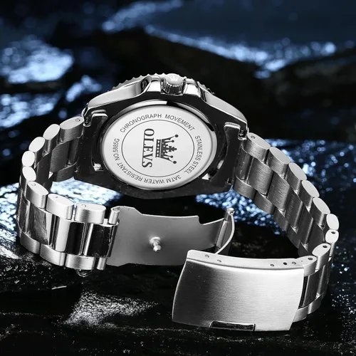 Vista 4 de OLEVS Reloj para hombre, esfera grande, dorado, plateado, acero inoxidable, analógico, de cuarzo, con fecha, bisel giratorio de lujo, impermeable