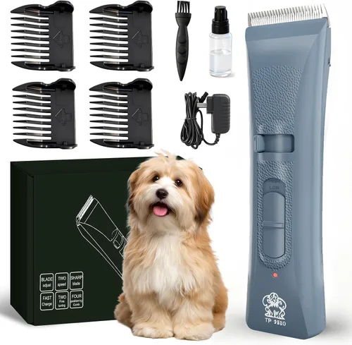 Vista 8 de Cortapelos para perros para aseo, kit de recortador de pelo de mascotas recargable silencioso (negro)