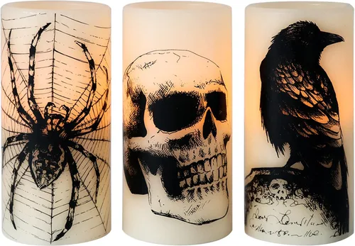 Vista 11 de Wondise Velas de Halloween sin llama con temporizador de 6 horas, velas LED negras de cera real que gotean a pilas, mecha 3D, parpadeante