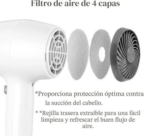 Vista 8 de Secador de pelo compacto 1875W con difusor y concentrador, color blanco Tamaño compacto con difusor para realzar rizos u ondas naturales.