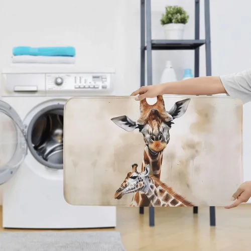 Vista 7 de Juego de alfombras de baño con estampado de jirafa, alfombra de baño suave y absorbente, lavable, antideslizante, alfombra de baño de felpa peluda