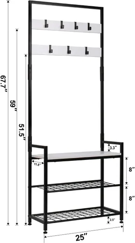 Vista 3 de HOMEKOKO Estante de almacenamiento para árbol de entrada, estante para zapatos, muebles decorativos de aspecto de madera con marco de metal, diseño