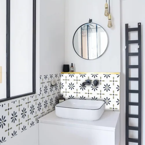 Vista 49 de Alwayspon 12 calcomanías de azulejos de pared retro florales mate para transferir, despegar y pegar, calcomanías de vinilo autoadhesivas