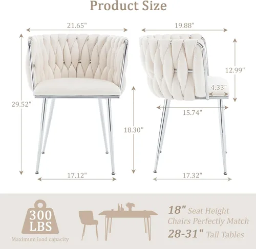 Vista 2 de Juego de 2 sillas de comedor de terciopelo, sillas tapizadas tejidas para sala de estar, sillas modernas de cocina y comedor, sillas decorativas