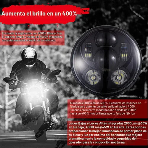 Vista 2 de Faro LED proyección Wisamic 5 – 3/4 pulgadas 5.75 pulgadas Daymaker para motocicletas Harley-Davidson 9 piezas foco, Negro