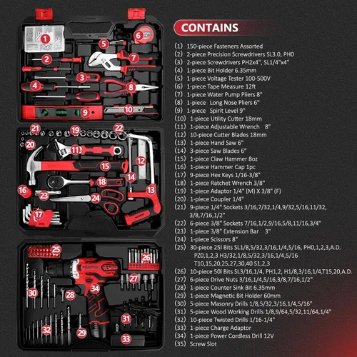 Vista 3 de KingTool Juego de herramientas de 276 piezas con taladro eléctrico