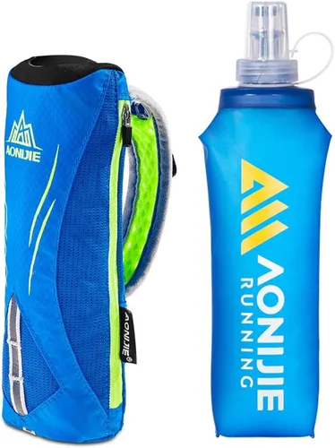 Vista 13 de AWKSPORTS Handheld Soft Water Bottle Collapsible for Running, Hand Strap Hydration Pack with 450ml Handheld Soft Flask Water Bottle (A1#Black)