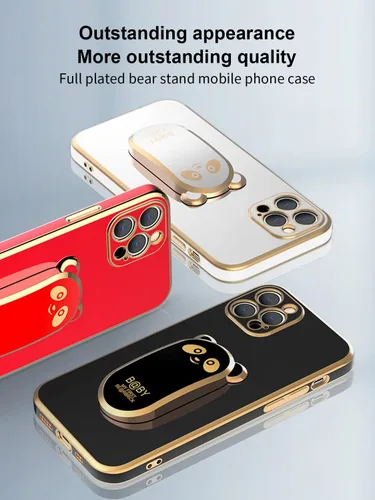 Vista 2 de Funda compatible con Samsung Galaxy A12 5G Carcasas con 6D chapado Panda Hidden Kickstand y protector de lente de cámara, cubierta de TPU Negro