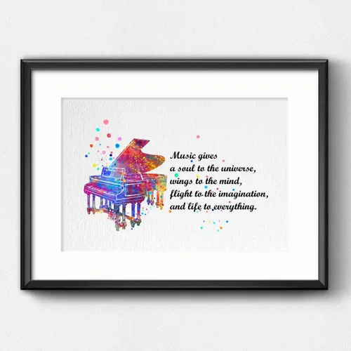Vista 4 de Dignovel Studios Música de piano sin marco de 8 x 10 pulgadas da un alma al universo músico citas inspiradoras diciendo sabiduría acuarela impresión