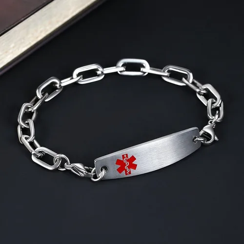 Vista 2 de Brazaletes de alerta médica ajustables de 7.5" a 9" para mujer/hombre, de acero inoxidable, intercambiables Cadena de bloque