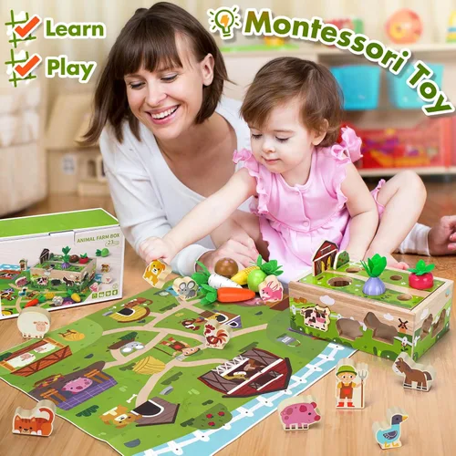 Vista 3 de Juguetes sensoriales de madera Montessori para niños pequeños: juguete para niños de 1 año, regalo de cumpleaños para niños y niñas Primer regalo