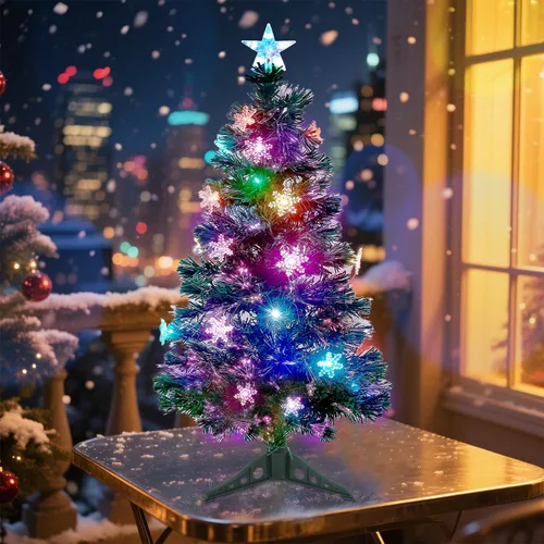 Vista 7 de Juegoal Árbol de Navidad Artificial Verde Preiluminado de 3 pies, Mini Árboles de Navidad de Mesa de Fibra Óptica Iluminada con Luces que Cambian