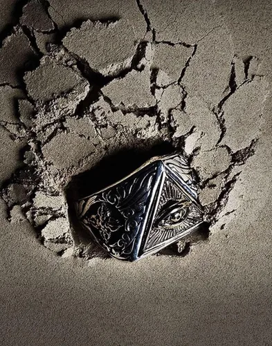 Vista 5 de Anillo de ojo de Dios abierto para hombres y mujeres, ajustable, vintage, ojo de Horus, triangular, negro, plata, grabado ojo de ver, anillo