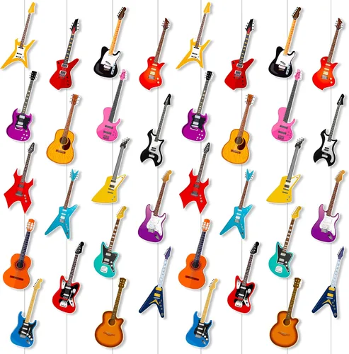 Vista 8 de 8 guirnaldas colgantes de guitarra para guitarra, decoración de fiesta de cumpleaños, guitarra, música, techo, decoración de pared para habitación