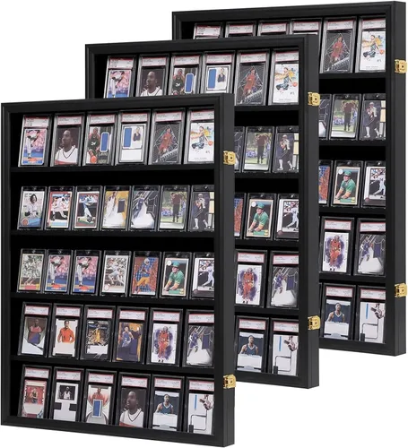 Vista 8 de Verani Vitrina para Tarjetas de Béisbol Deportivo - 8 Marcos de Tarjeta Graduados - Vista Cristalina Clara, Protección UV, Gabinete de Pared Negro