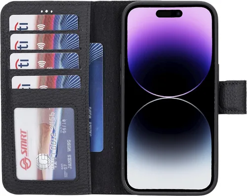 Vista 91 de HARDISTON Funda de piel auténtica hecha a mano compatible con iPhone 11 Pro de 5.8 pulgadas, funda magnética desmontable con tarjeteros - bordes