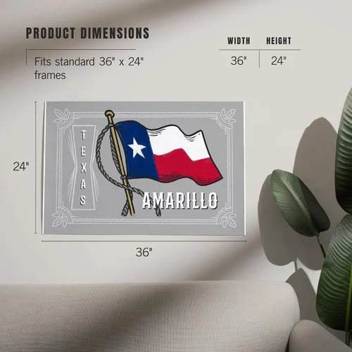 Vista 5 de Lantern Press 24x36 Inch Giclee Print, Amarillo, Texas, Waving State Flag, State Series