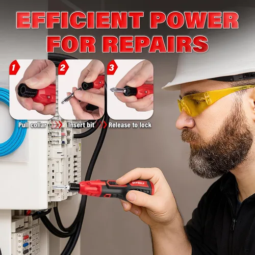 Vista 2 de DIYSELF Destornillador eléctrico, destornillador de 3.7 V con LED, incluye 25 puntas, cable de carga USB, mini destornillador eléctrico