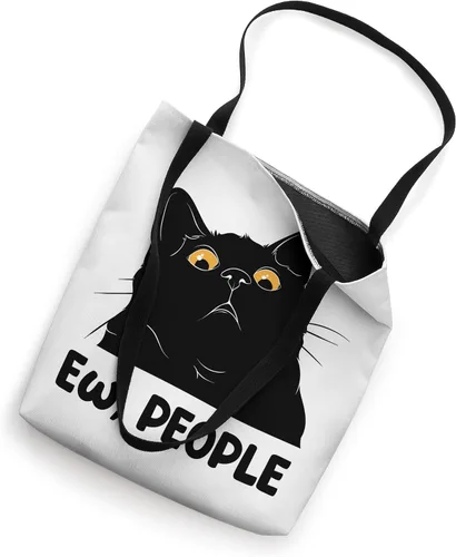 Vista 2 de Ew people - Divertido amante de los gatos negros para mujeres y hombres, divertido bolso de mano con frase de gato