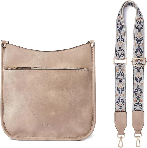 Vista 7 de Telena Monederos cruzados para mujer, de piel vegana, de moda, con correa ajustable para guitarra