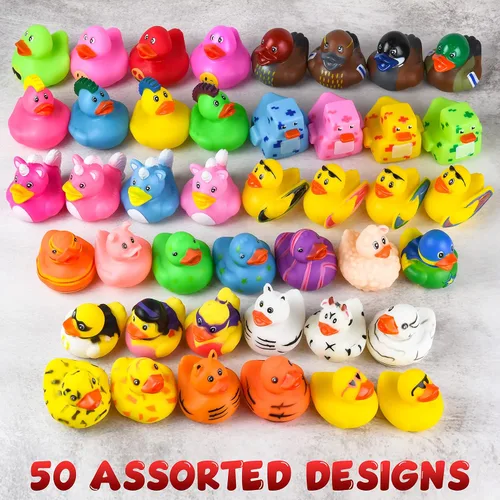 Vista 5 de Patos de goma para Jeep Ducking, 50 patos de goma surtidos para juegos de patitos, ducking de Jeeps, cruceros y baño, juego en la piscina, pequeño
