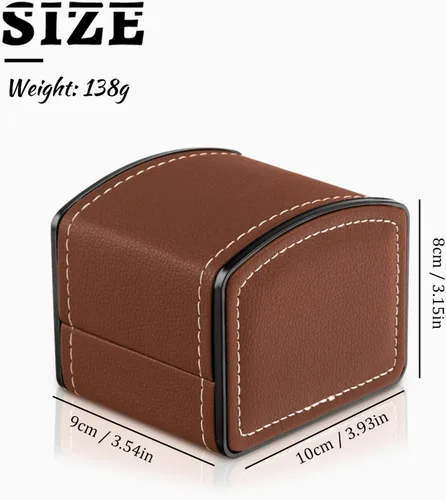 Vista 6 de Funda para reloj individual, funda de viaje de piel sintética con cojín extraíble, organizador de almacenamiento de joyas, caja de reloj cuadrada