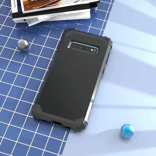 Vista 2 de IDweel Funda para Galaxy S10 Plus, 3 en 1, a prueba de golpes, delgada, híbrida, resistente, protección de policarbonato duro, silicona suave Negro