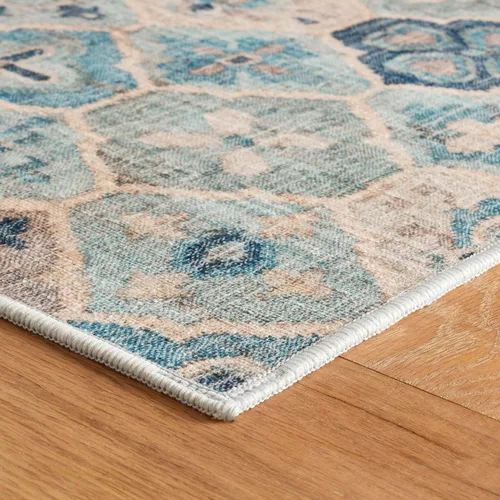 Vista 7 de Dash & Albert Alfombra Pali Blue lavable a máquina, 2 x 3 pies, patrón geométrico azul