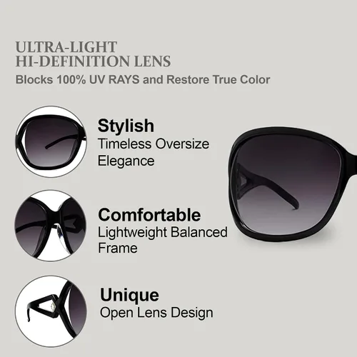 Vista 4 de NYS Collection Gafas de sol de gran tamaño para mujer, estilo retro, a la moda, 100% protección UV400