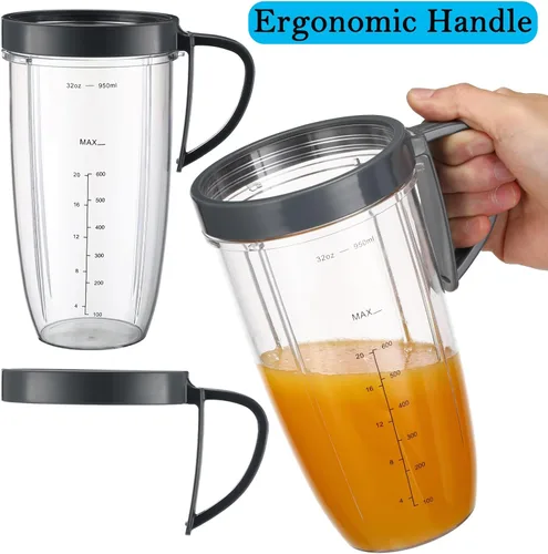 Vista 2 de Para nutribullet - Juego de tazas de licuadora y cuchilla, 32 onzas con 2 tapas abatibles para llevar y 1 mango de anillo de tapa, piezas