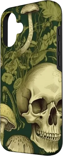 Vista 2 de iPhone 16 Skull Pattern Olive Green Mushroom Case