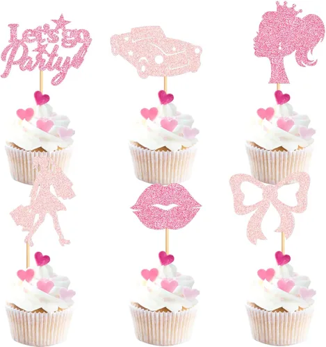 Vista 9 de 40 piezas de vestidos de princesa comestibles para cupcakes, color rosa y morado, vestido de noche para despedidas de soltera, bodas, princesas