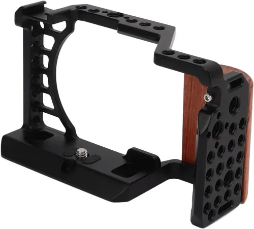Vista 6 de Jaula de cámara de aleación de aluminio con mango de madera, interfaz de zapata fría, marco protector para Sony A6400 A6300 A6100 A6000 - Diseño