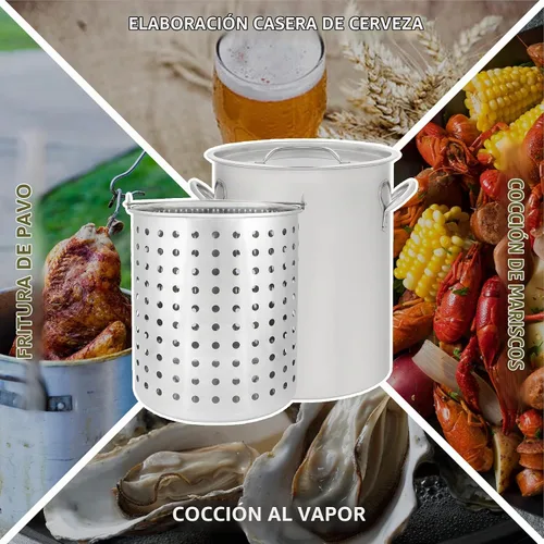 Vista 6 de CONCORD - Olla de acero inoxidable de 36 cuartos de galón con cesta. Hervidor pesado. Utensilios de cocina para hervir (36)