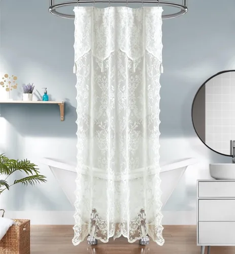 Vista 12 de Warm Home Designs Cortina de ducha negra con cenefa. LA Black 36 Negro
