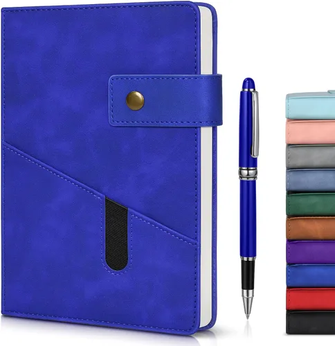 Vista 13 de Cuaderno rayado con bolígrafo, diario personalizado A5 de cuero de tapa dura para hombres y mujeres, 200 páginas de papel grueso de 100 GSM