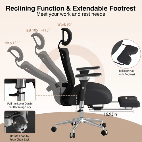 Vista 5 de Silla de oficina grande y alta de 750 libras con cojín ancho y grueso, sillas de oficina ergonómicas de malla para personas pesadas, silla