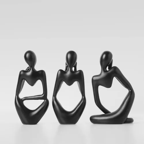 Vista 4 de BrownLove 3 piezas de decoración Estatua Pensador Negro Escultura de Arte Abstracto, figurillas coleccionables de resina para el hogar, sala